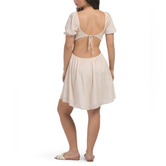 Rachel Parcell Open Back Micro Gingham Open Back Smoked Mini Dress  Medium - Picture 2 of 2